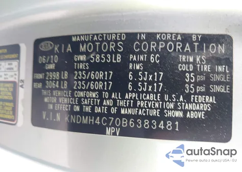 2011 Kia Sedona Ex z USA, uszkodzony, nr VIN KNDMH4C70B6383481